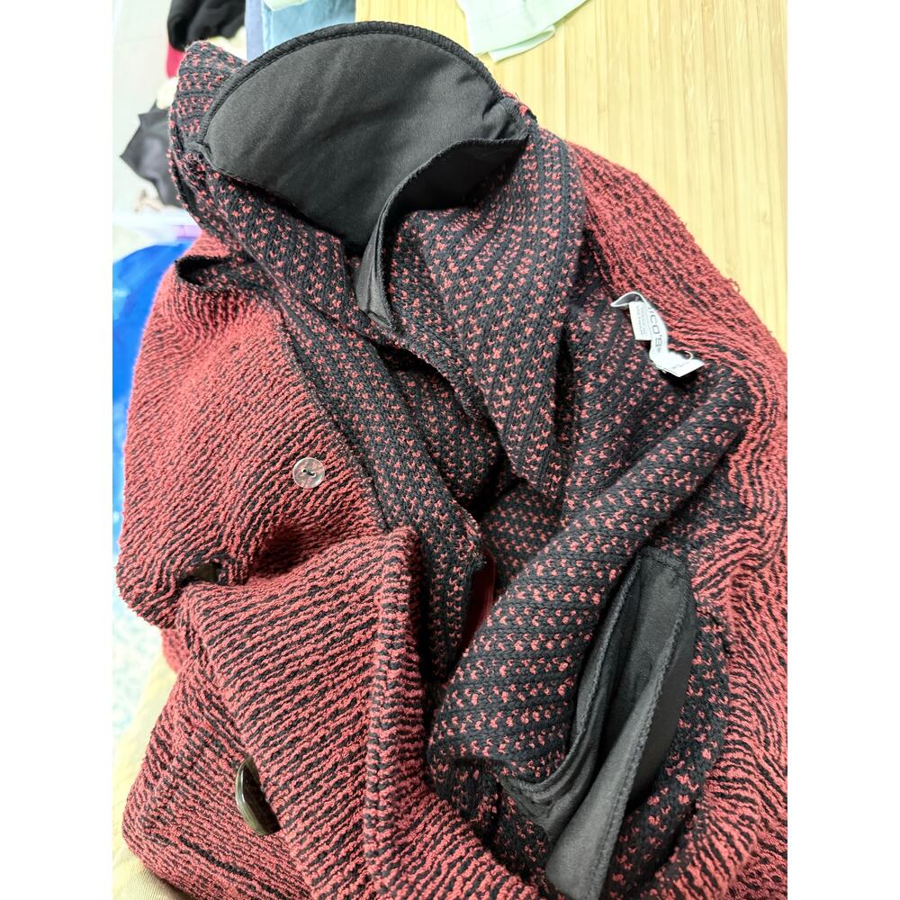 CHICO'S red black preppy cotton double breasted tweed coatigan jacket blazer - Picture 3 of 13